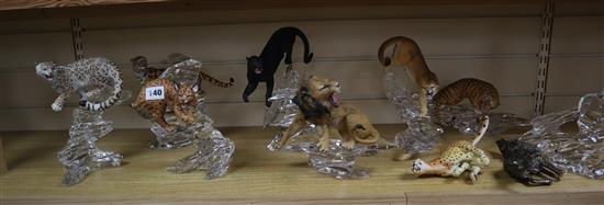 A group of nine Australian Co. FM wild cats on cut glass stands